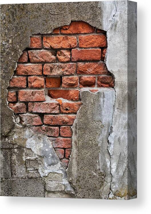 Stucco Canvas Print featuring the photograph Exposed Brick Wall by Jerry Abbott