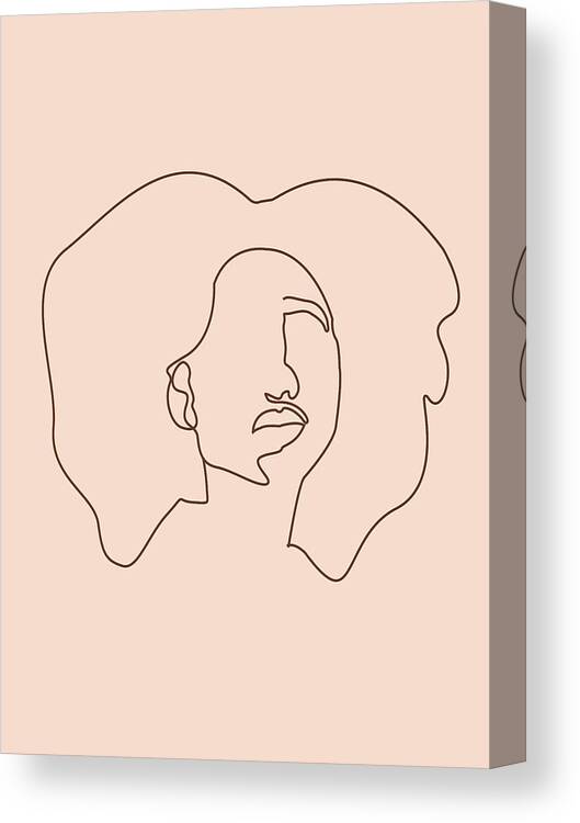 Portrait Canvas Print featuring the mixed media Face 09 - Abstract Minimal Line Art Portrait of a Girl - Single Stroke Portrait - Terracotta, Brown by Studio Grafiikka