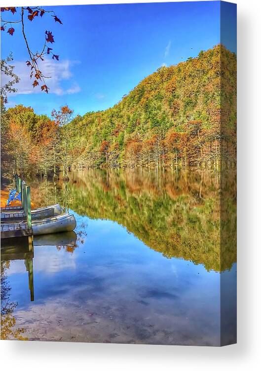 Canoes Canvas Print featuring the photograph Fall Reflections by Pam Rendall