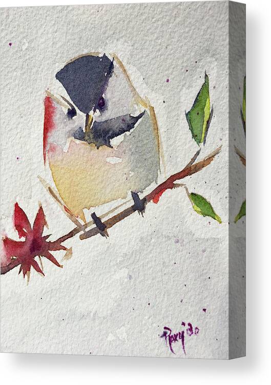 Chickadee Canvas Print featuring the painting Fat little Chickadee by Roxy Rich