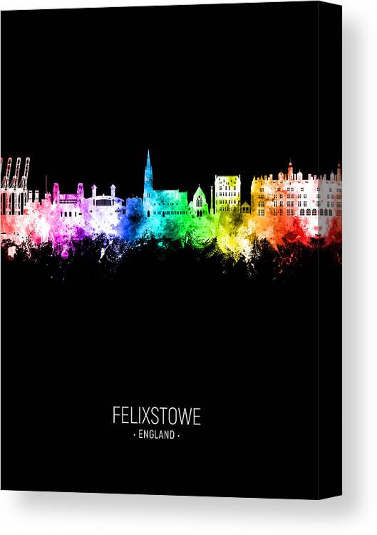 Felixstowe Canvas Print featuring the digital art Felixstowe England Skyline #37 by Michael Tompsett