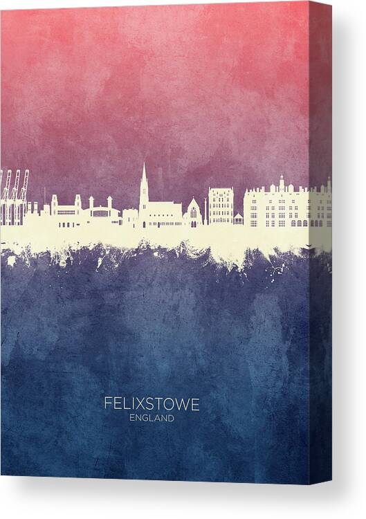 Felixstowe Canvas Print featuring the digital art Felixstowe England Skyline #43 by Michael Tompsett