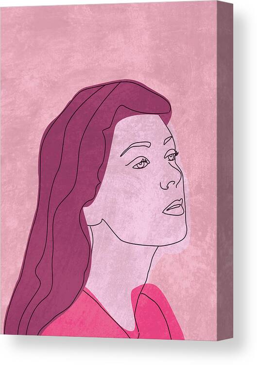 Fearless Canvas Print featuring the mixed media Fierce and Fearless - Contemporary, Minimal Portrait 2 - Pink by Studio Grafiikka