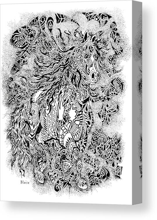 Horse Canvas Print featuring the drawing Firestorm In Black And White by Yvonne Blasy