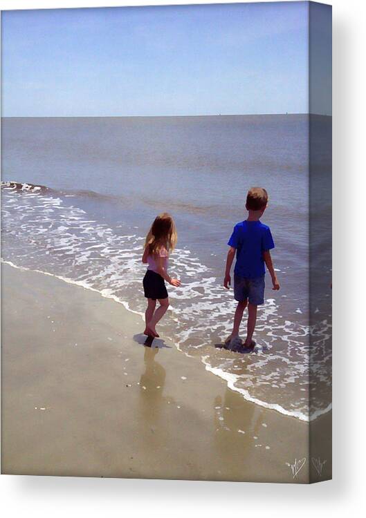 Beach Canvas Print featuring the painting First Time at the Beach by Mark Baranowski