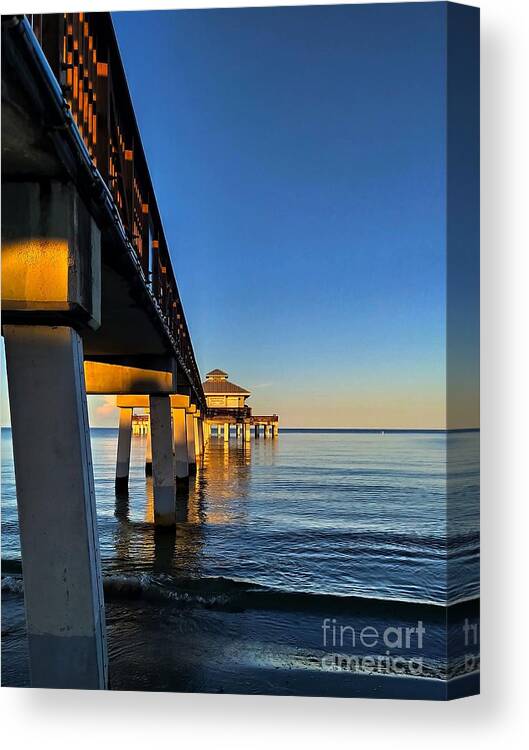 Fort Myers Canvas Print featuring the photograph Fishing Pier Fort Myers Beach Early In The Morning by Claudia Zahnd-Prezioso
