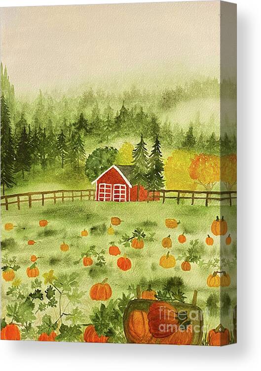 Fall Canvas Print featuring the painting Foggy Farm by Lisa Neuman