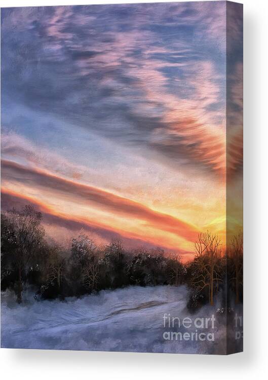 Winter Canvas Print featuring the digital art Frozen Sunset Vertical by Lois Bryan