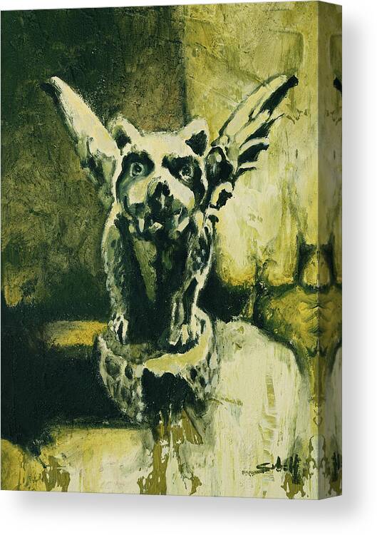 Gargoyle Canvas Print featuring the painting Gargoyle by Sv Bell