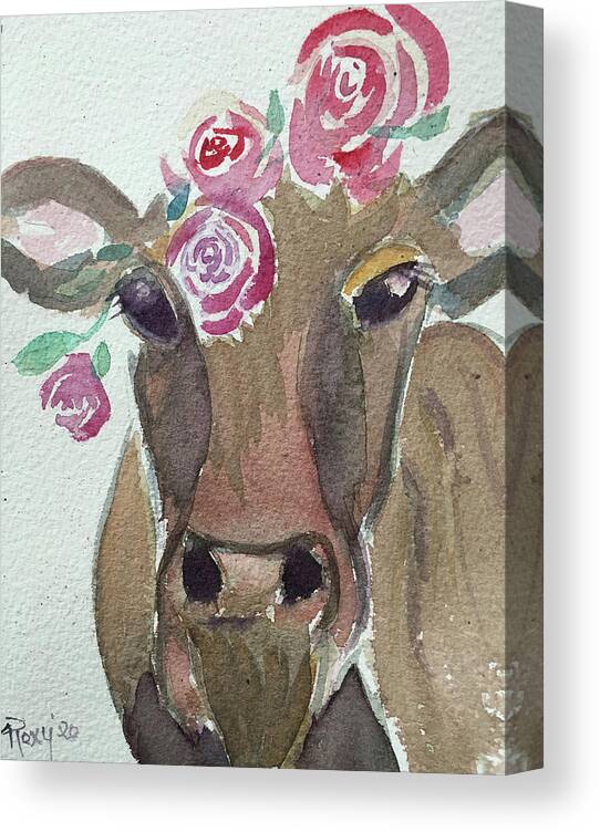 Cow Canvas Print featuring the painting Gertie by Roxy Rich