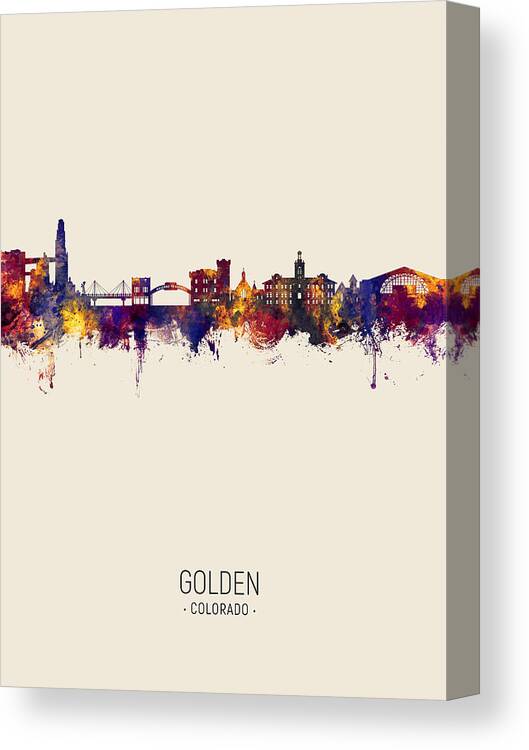 Golden Canvas Print featuring the digital art Golden Colorado Skyline #96 by Michael Tompsett