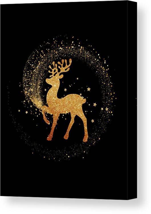 Golden reindeer glitter winter forest animal Canvas Print