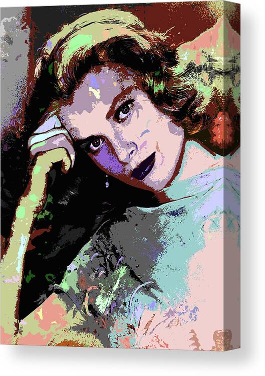 Grace Kelly Canvas Print featuring the digital art Grace Kelly psychedelic portrait by Movie World Posters