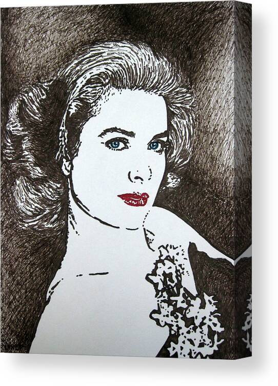 Grace Kelly Canvas Print featuring the drawing Grace by Lynet McDonald