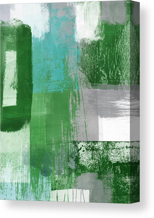 Abstract Canvas Print featuring the mixed media Green, Blue and Gray Abstract 2- Art by Linda Woods by Linda Woods