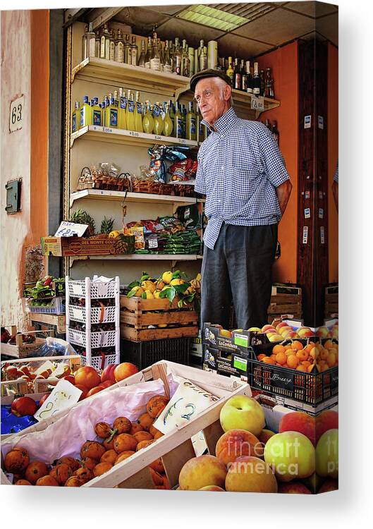 Man Canvas Print featuring the photograph Grocer Man in Procida by Jennie Breeze