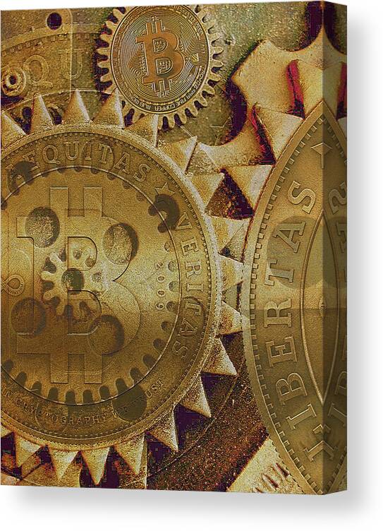 Bitcoin Canvas Print featuring the painting Grunge Bitcoin by Steve Hunziker