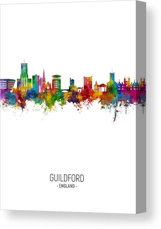 Guildford Canvas Print featuring the digital art Guildford England Skyline #51 by Michael Tompsett