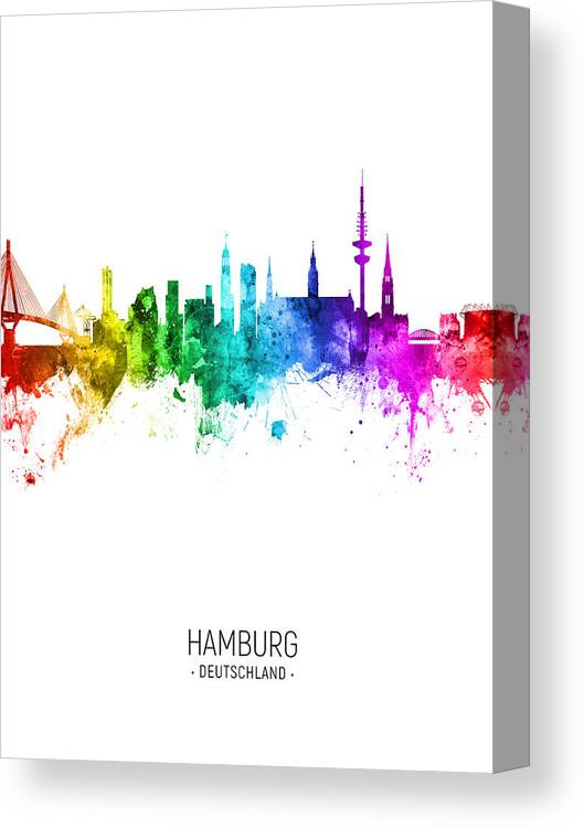 Hamburg Canvas Print featuring the digital art Hamburg Germany Skyline #15 by Michael Tompsett