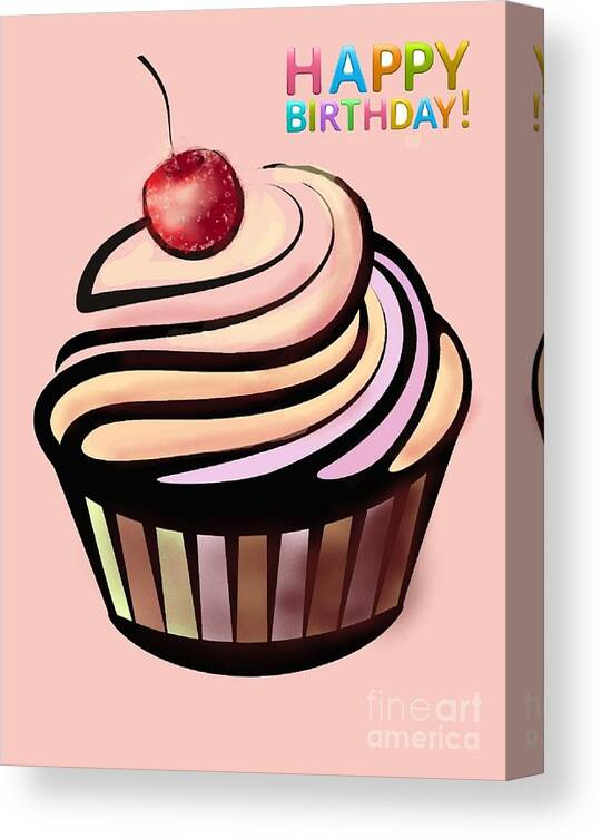 Happy Birthday Canvas Print featuring the painting Happy Birthday - cherry cake by Vesna Antic