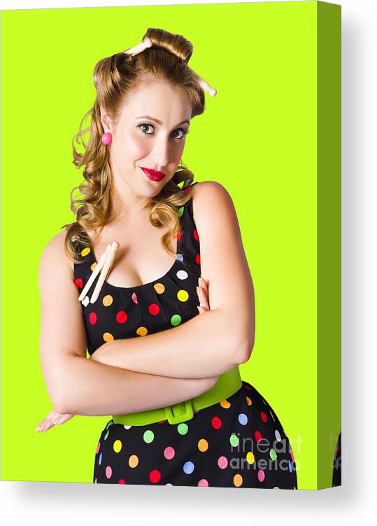 Retro Canvas Print featuring the photograph Happy young housewife by Jorgo Photography