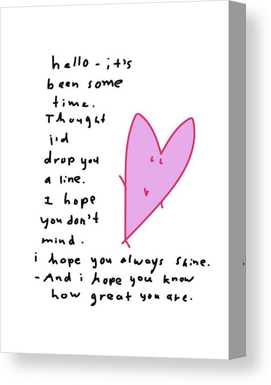 Hello Canvas Print featuring the drawing Hello Heart by Ashley Rice