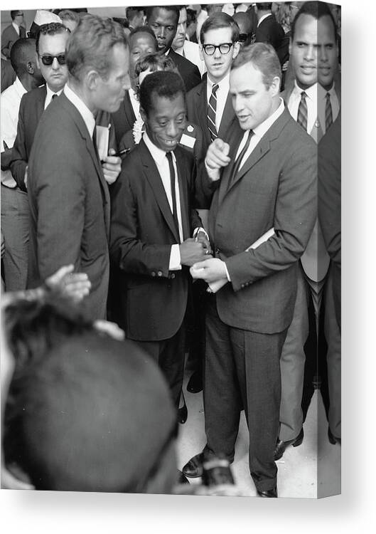 Heston Canvas Print featuring the photograph Heston Baldwin Brando Civil Rights March by US Archives