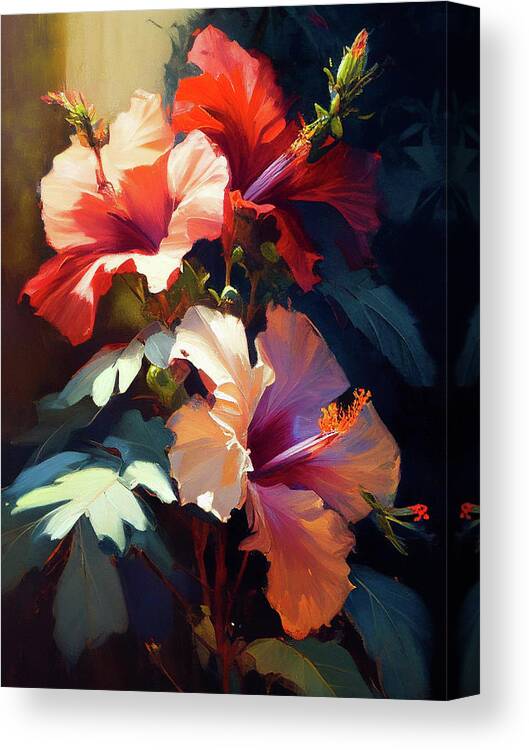 Hibiscus Canvas Print featuring the painting Hibiscus by Naxart Studio
