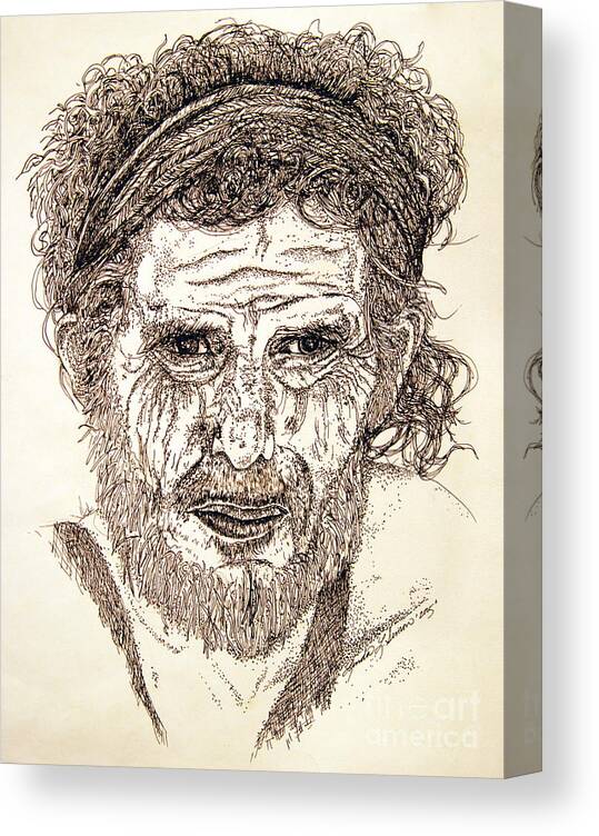 Man Canvas Print featuring the drawing Hobo by Linda Simon