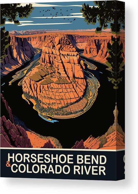 Horseshoe Bend Canvas Print featuring the digital art Horseshoe Bend , AZ by Long Shot