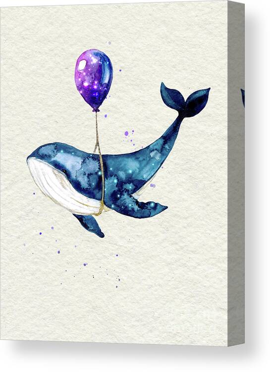 Humpback Whale Canvas Print featuring the painting Humpback Whale With Purple Balloon Watercolor Painting by Garden Of Delights
