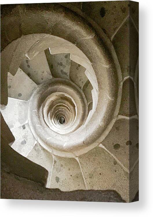 Barcelona Canvas Print featuring the photograph Interior Spiral Stairs at Sagrada Familia by Christine Ley