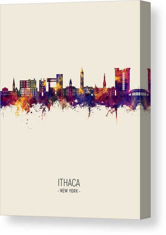 Ithaca Canvas Print featuring the digital art Ithaca New York Skyline #30 by Michael Tompsett
