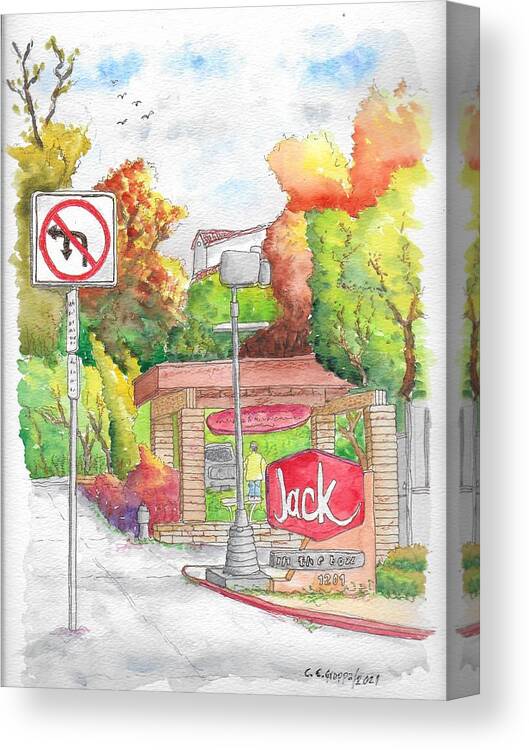 Jack In The Box Canvas Print featuring the painting Jack in the Box in Laguna Beach, California by Carlos G Groppa