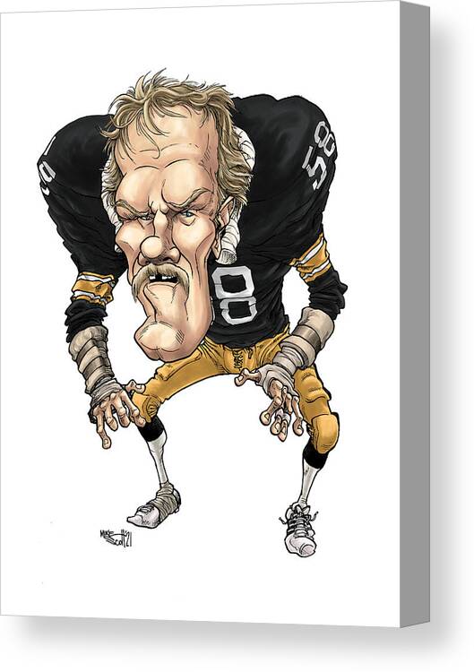 Mikescottdraws Canvas Print featuring the drawing Jack Lambert, home jersey by Mike Scott