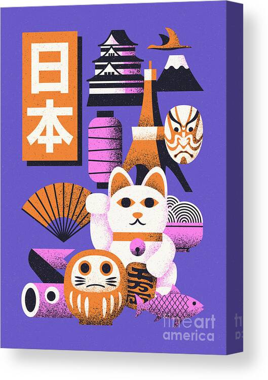 Japan Canvas Print featuring the digital art Japan Theme Elements Retro - Purple by Organic Synthesis