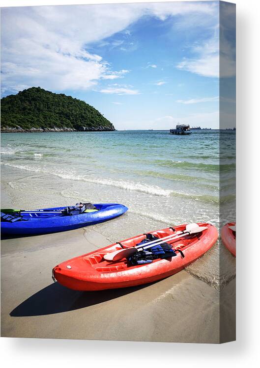 Scenics Canvas Print featuring the photograph Jhakhrapong Point (End of Tham Pang Point). famous beach at Sichang island in Thailand. by Kampee Patisena