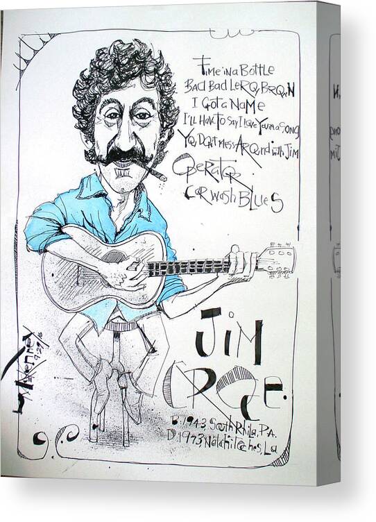  Canvas Print featuring the drawing Jim Croce by Phil Mckenney