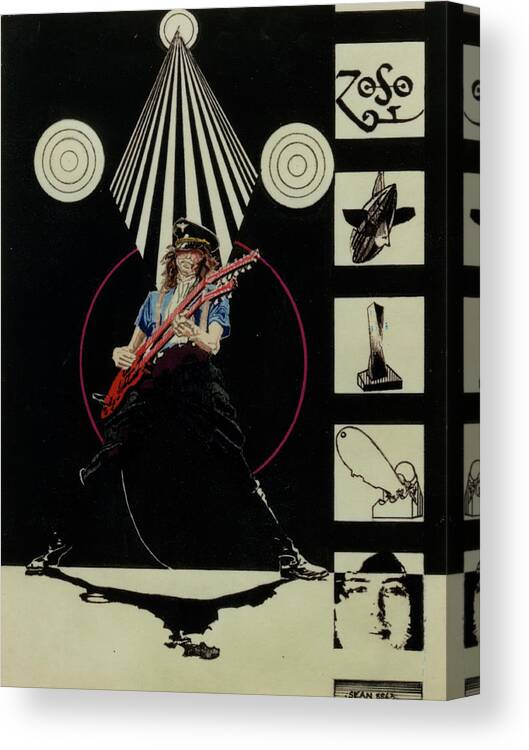 Colored Pencil Canvas Print featuring the drawing Jimmy Page Live by Sean Connolly