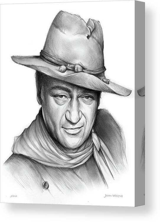 John Wayne Canvas Print featuring the drawing John Wayne - Pencil by Greg Joens