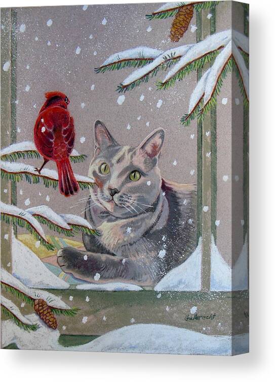 Christmas Canvas Print featuring the pastel Kitty's View by Shirley Galbrecht