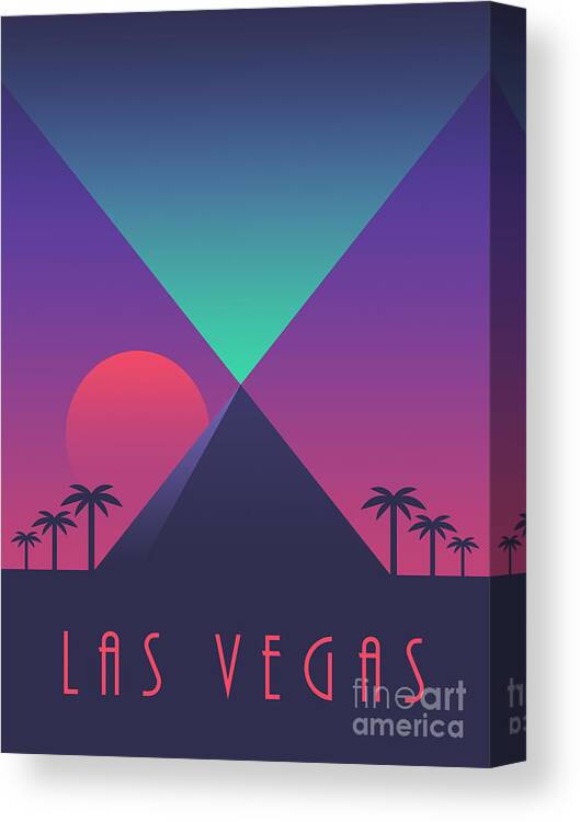 Las Canvas Print featuring the digital art Las Vegas City Skyline Retro Art Deco - Pyramid by Organic Synthesis