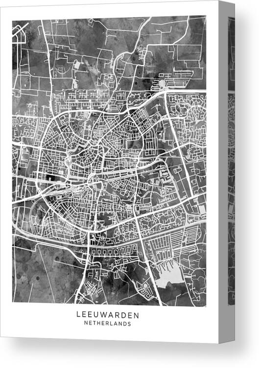Leeuwarden Canvas Print featuring the digital art Leeuwarden Netherlands City Map #78 by Michael Tompsett