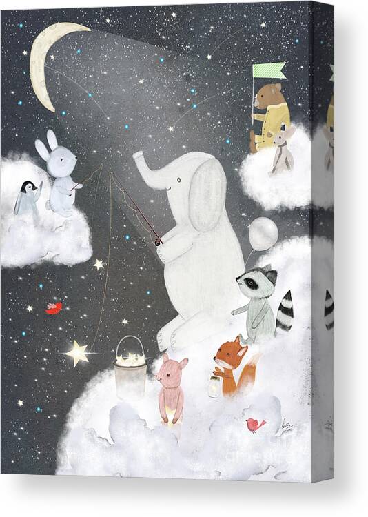 Childrens Canvas Print featuring the painting Lets Fish For Stars by Bri Buckley