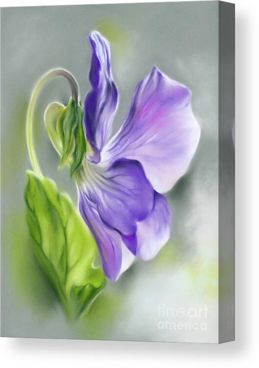 Botanical Canvas Print featuring the painting Light Purple Violet with Green Leaf by MM Anderson