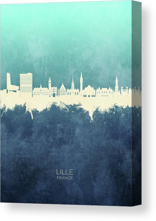 Lille Canvas Print featuring the digital art Lille France Skyline #03 by Michael Tompsett