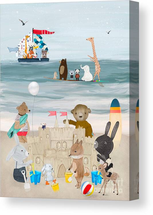 Nursery Art Canvas Print featuring the painting Little Beach Days by Bri Buckley