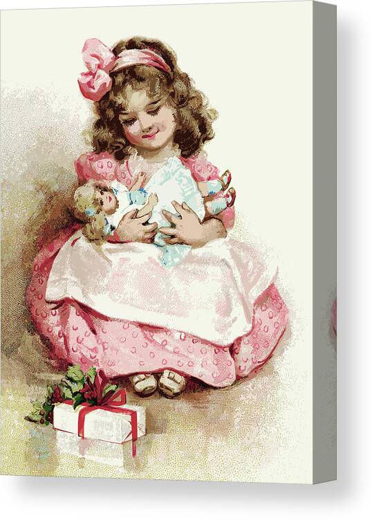 Little Girl Canvas Print featuring the digital art Little girl with her Christmas gifts by Long Shot