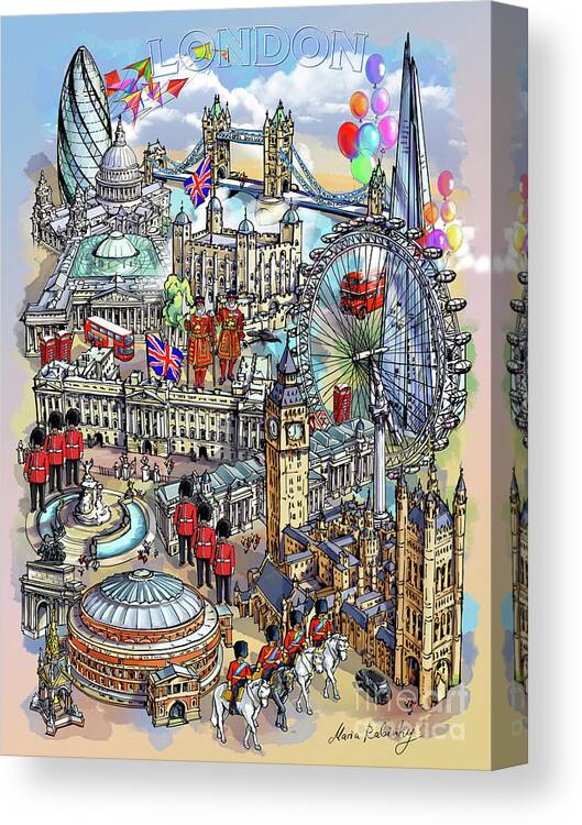 London Canvas Print featuring the digital art London collage II by Maria Rabinky