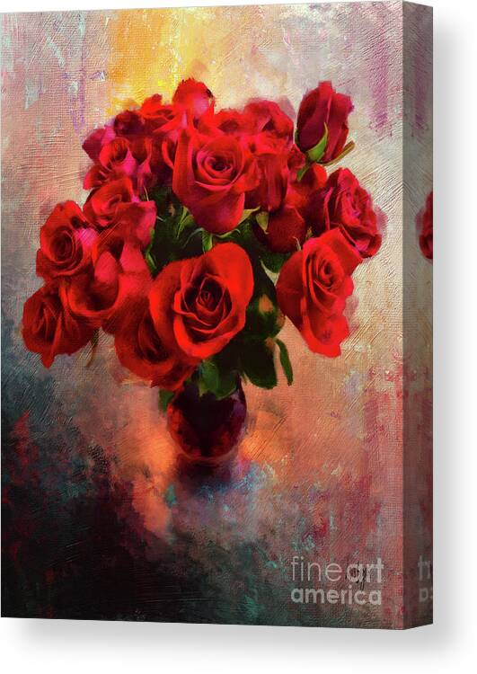 Rose Canvas Print featuring the digital art Love In A Vase by Lois Bryan
